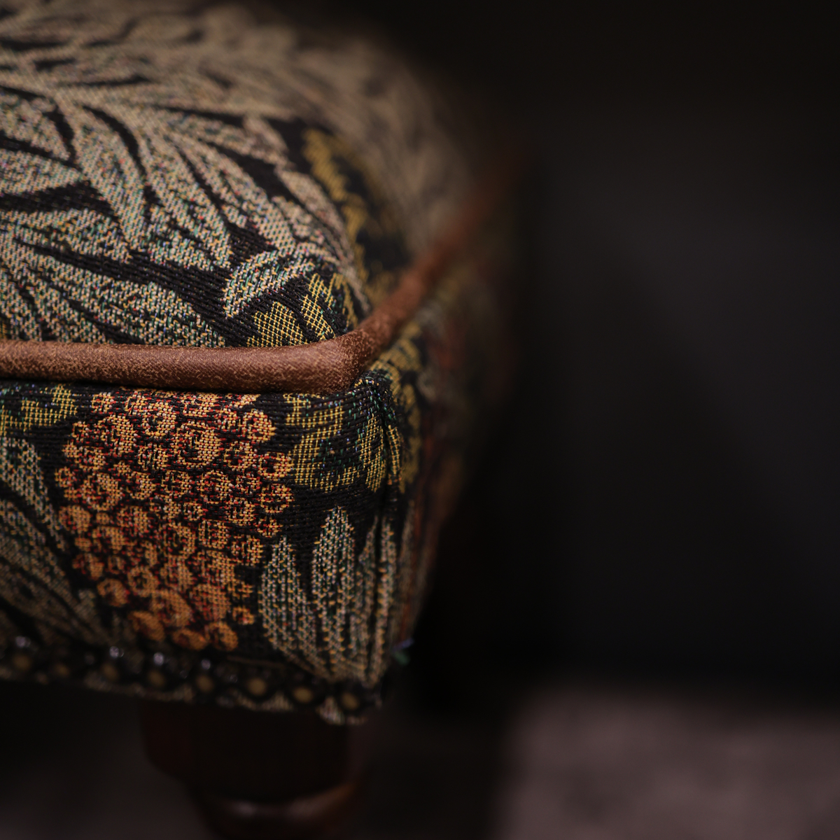 Morris Vines Upholstered Stool with Faux Leather Pipe