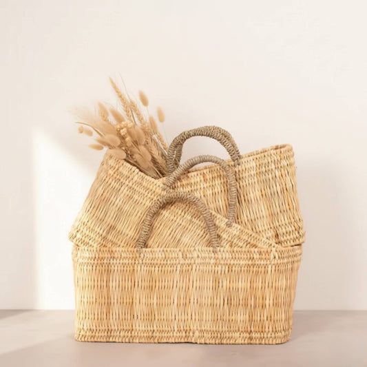 Handwoven Reed Basket Storage Bin Boho Nursery Decor