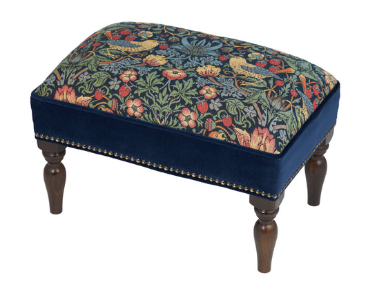 Strawberry Thief Midnight Upholstered Stool with Velvet Sides