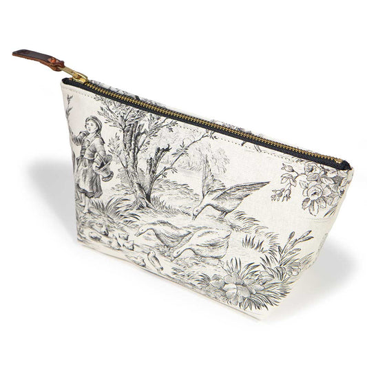 Cream & Coal Toile Zipper Travel Clutch