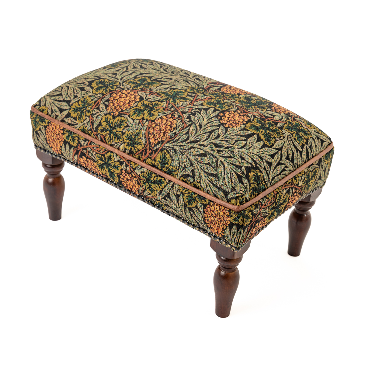 Morris Vines Upholstered Stool with Faux Leather Pipe