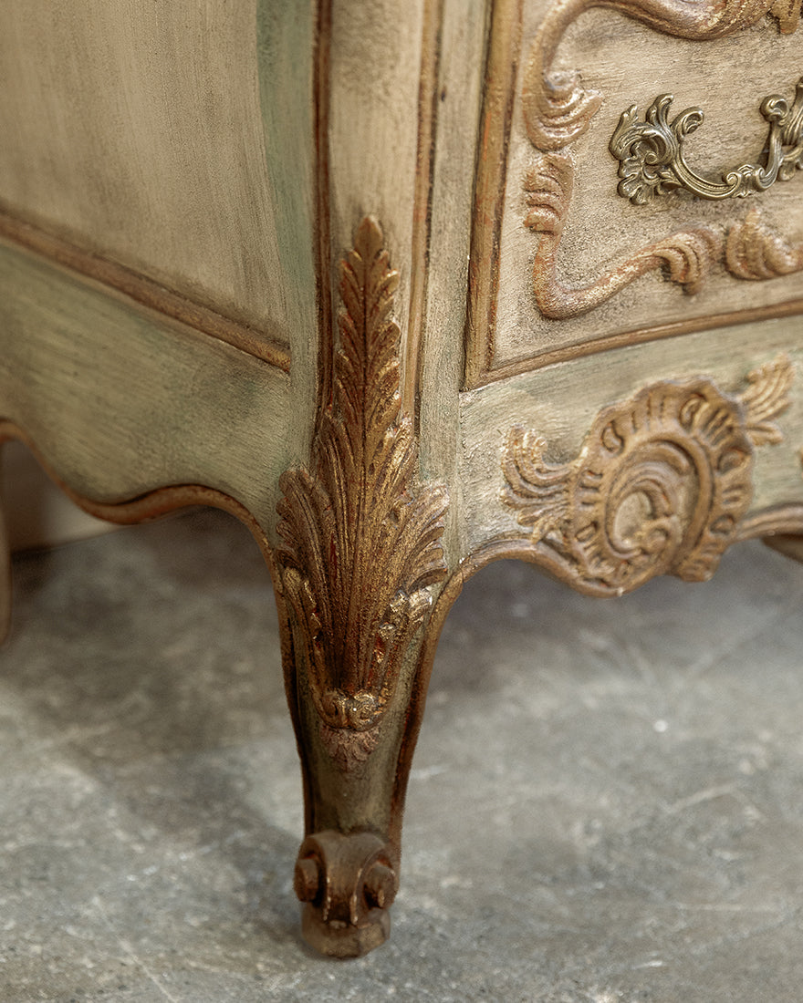 Marble Carved Demilune Bombe Bowed Green Chest