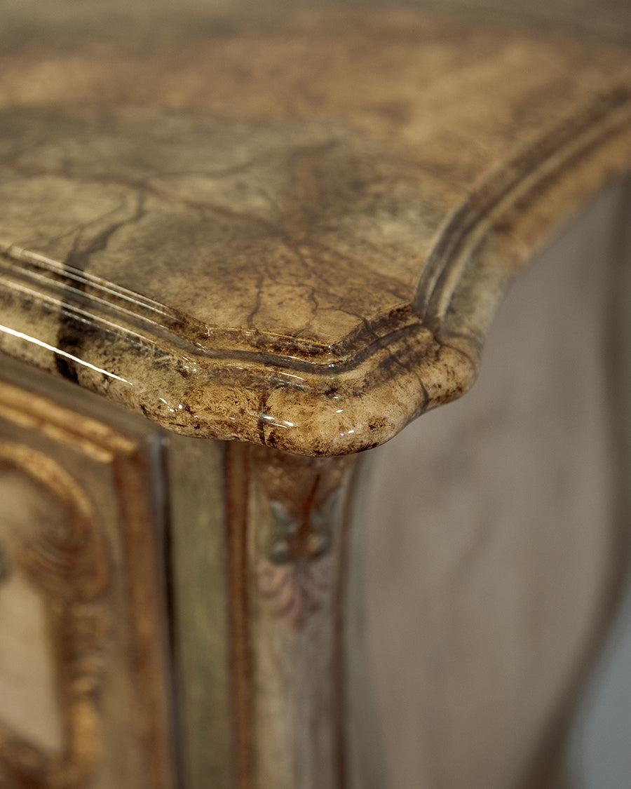 Marble Carved Demilune Bombe Bowed Green Chest