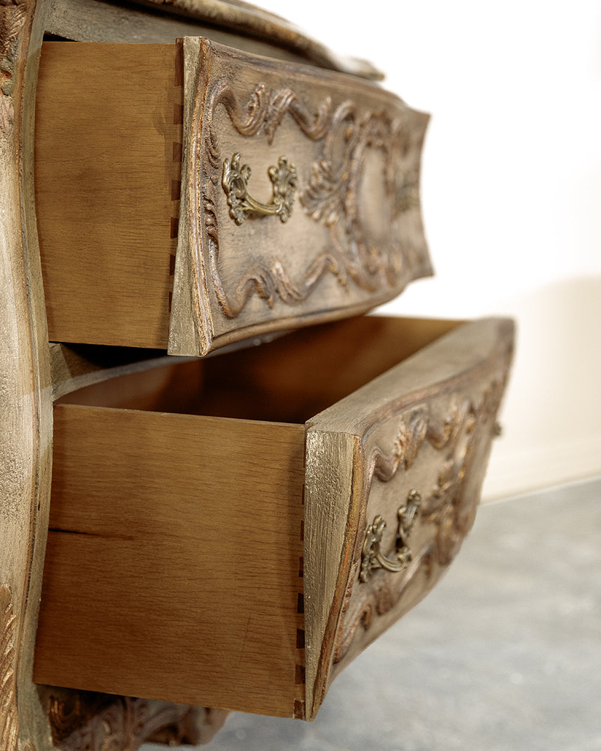 Marble Carved Demilune Bombe Bowed Green Chest