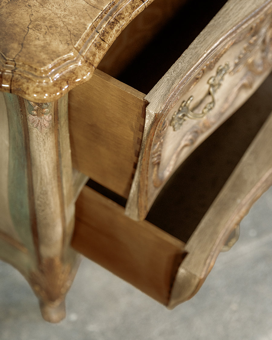 Marble Carved Demilune Bombe Bowed Green Chest