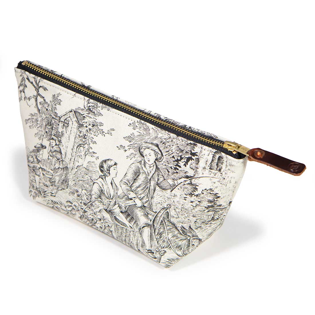 Cream & Coal Toile Zipper Travel Clutch
