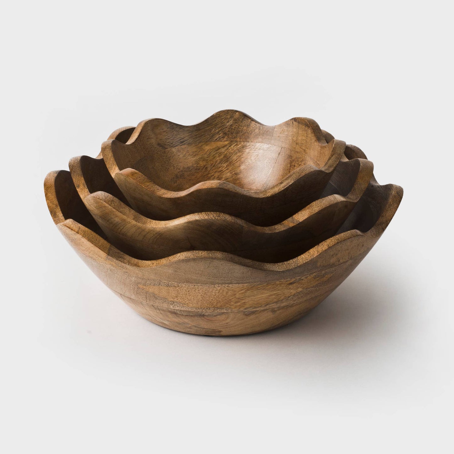 Scalloped Wooden Bowl Set