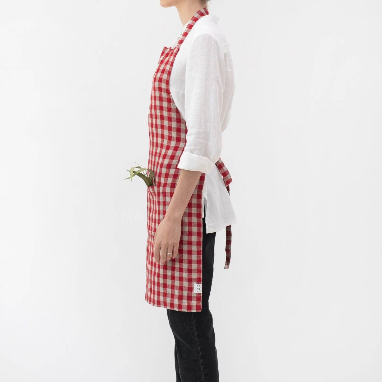 Red Gingham Linen Apron