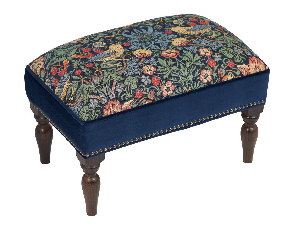 Strawberry Thief Midnight Upholstered Stool with Velvet Sides
