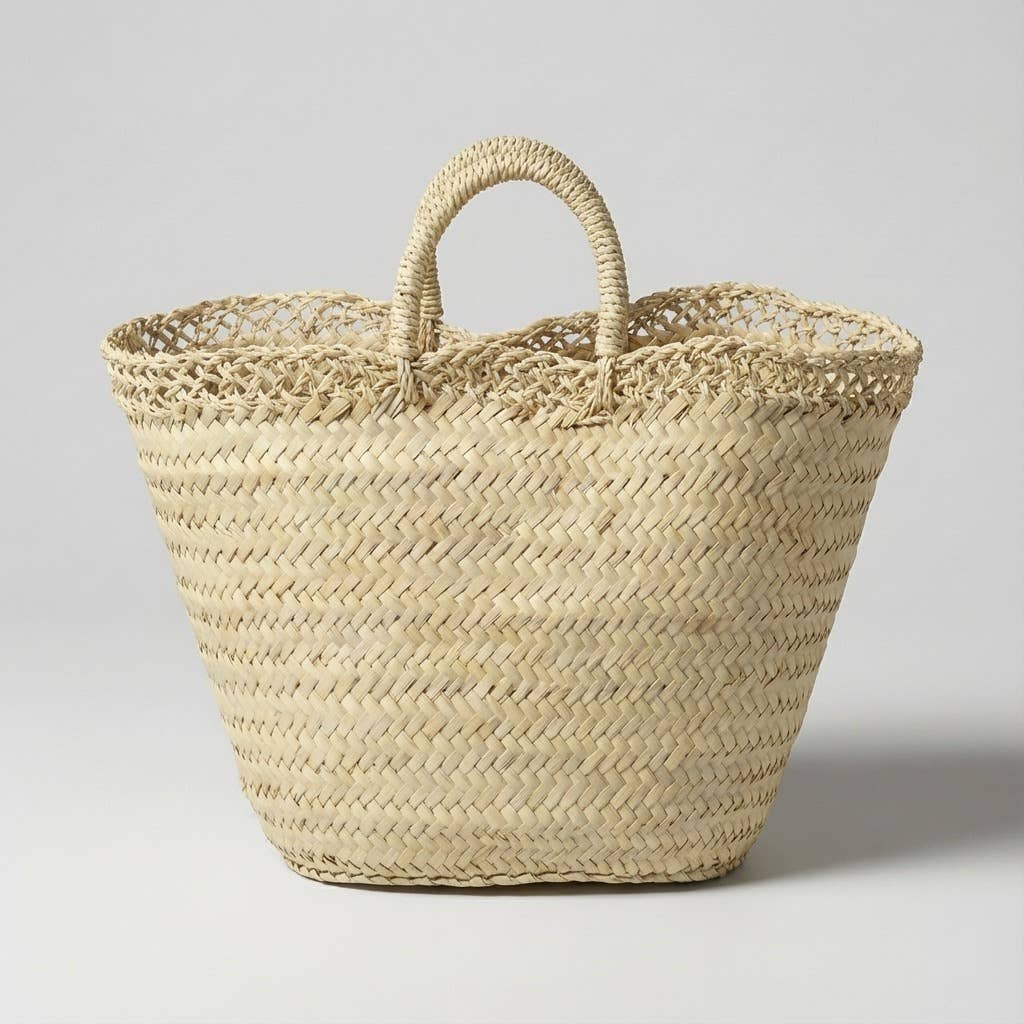 Large Woven Straw Market Tote Bag - Natural Beach Style