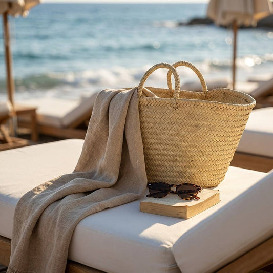 Large Woven Straw Market Tote Bag - Natural Beach Style