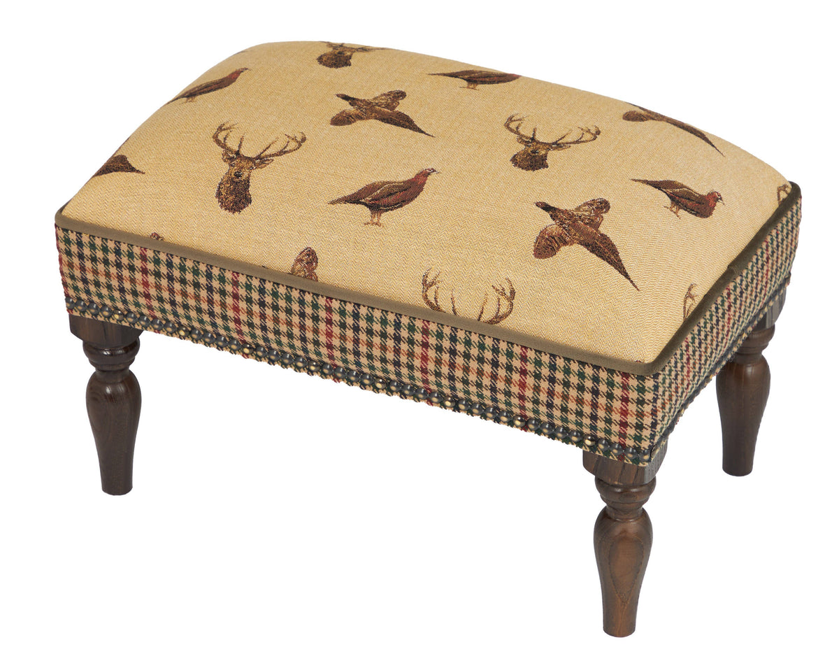 Highland Beige Upholstered Stool with Tweed Sides