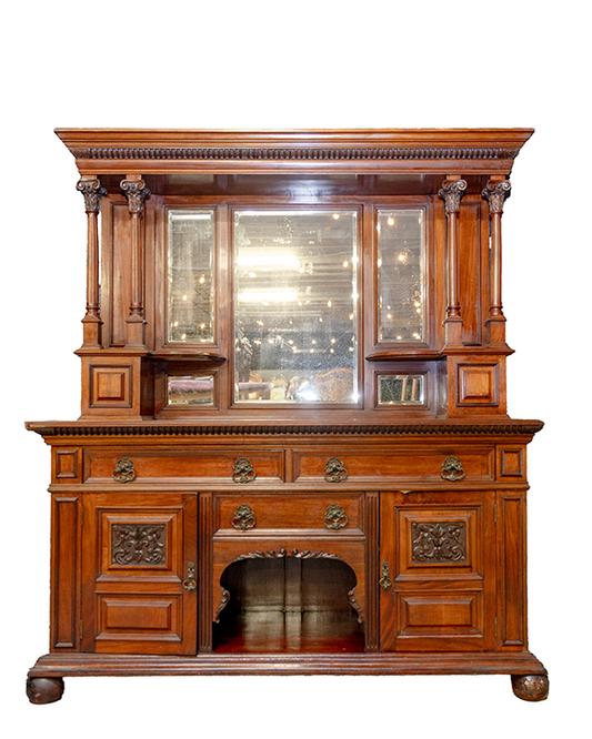 British Walnut Buffet Cherry Saloon Mirrored Sideboard