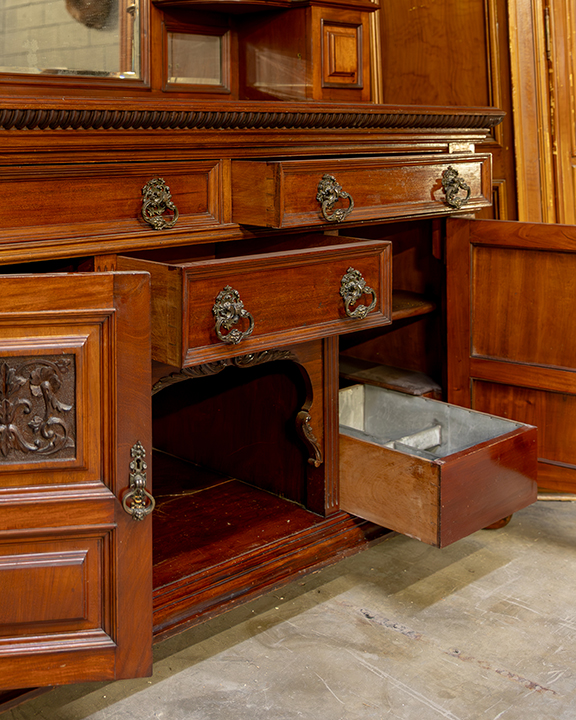 British Walnut Buffet Cherry Saloon Mirrored Sideboard