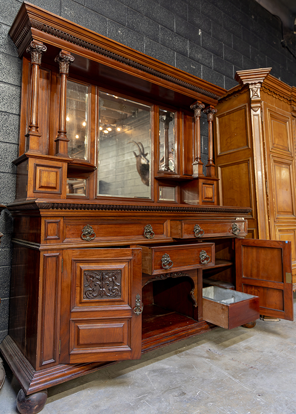 British Walnut Buffet Cherry Saloon Mirrored Sideboard