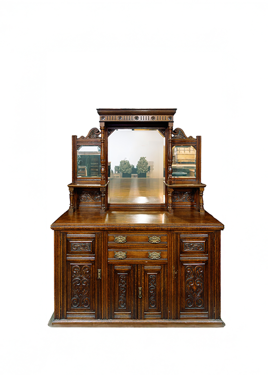 Victorian Carved Walnut Mirror Backed Sideboard