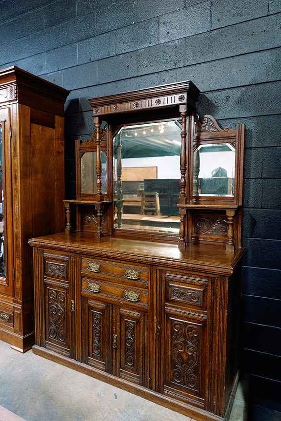 Victorian Carved Walnut Mirror Backed Sideboard